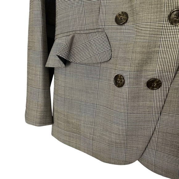 J Crew Glen Plaid Wool Ruffle Pocket Double Breasted Blazer Size 4 - Picture 10 of 16